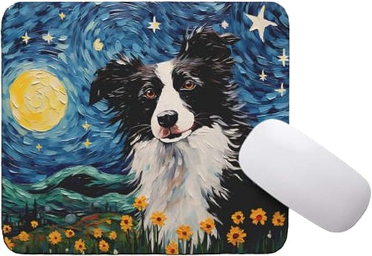Starry Night Collie Dog Mouse Pad for Home Office Gaming Working Desk Computer Desktop Accessories Non-Slip Rubber Mouse Pad for Dog Lovers (Border Collie)