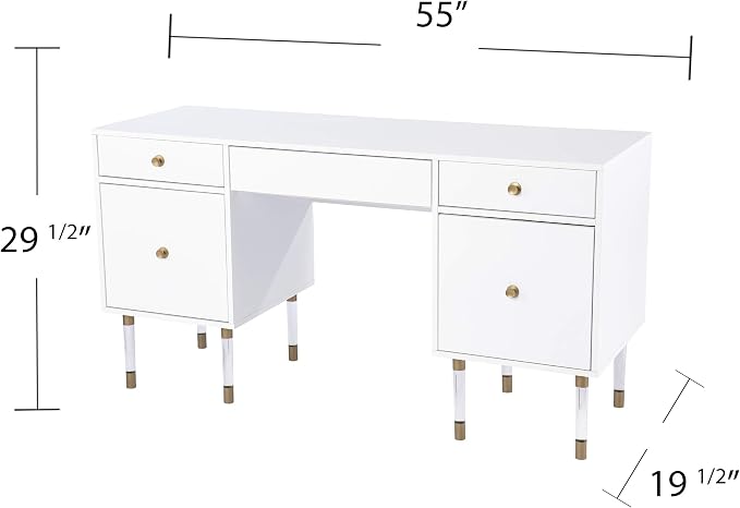 SEI Furniture - Holly & Martin Helston White Writing Desk - Transitional Design, White Iron and Wood - Ideal for Home Office, Bedroom (HO1153137)