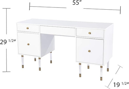 SEI Furniture - Holly & Martin Helston White Writing Desk - Transitional Design, White Iron and Wood - Ideal for Home Office, Bedroom (HO1153137)