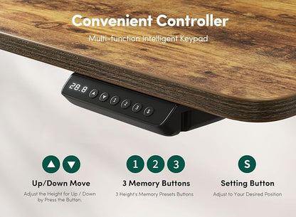 CubiCubi 55" Electric Standing Desk with Under Desk Shelves, Sit Stand Rising Computer Desk with Monitor Shelf, Home Office Desks with Hooks, Adjustable Height Stand Up Workstation Table, Rustic Brown