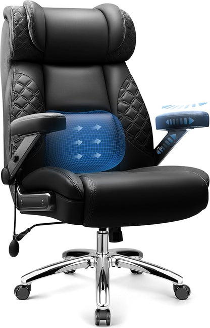 Big and Tall Office Chair, Desk Computer Chair for Heavy People, Oversized Executive Gaming Chair, Extra Wide 500LBS Ergonomic Comfy Office Chair with Adjustable Lumbar Support & 5D Flip Arms
