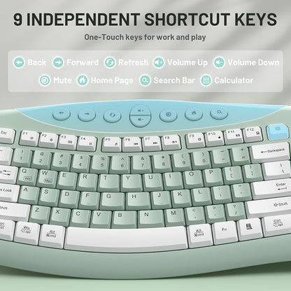 Wireless Keyboard and Mouse Combo,2.4G Full Size Ergonomic Curved Silent Keyboard with Fn Multimedia Keys for Office and Home, 3-DPI Quiet Mouse for Windows,Mac OS Desktop/Laptop/PC(Avocado Green-A)
