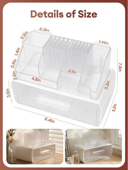 LIARTY Nail Drill Holder with Drawer - Makeup Organizer Case for Brush | Acrylic Nail Drill Bits Holder Beauty Cosmetic Storage Box for Dresser Countertop and Bathroom Vanity