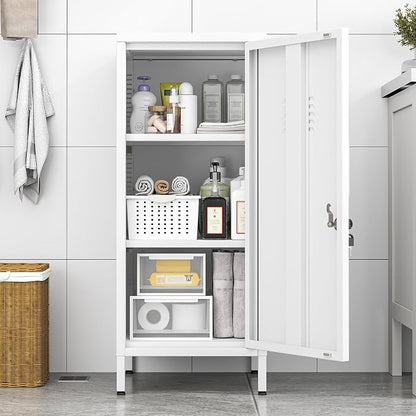 Metal Locker Cabinet, 35.4" H Home Office Storage Lockers, Vertical Steel Storage Cabinet with Locking Door and 2 Adjustable Shelves, Garage Tool File Cabinets for Home Office,Garage,Bathroom,White
