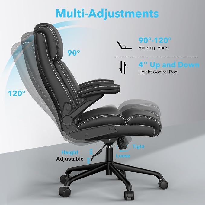 ralex-chair 2Pack Executive Office Chair, Big and Tall, 500lbs Capacity, Ergonomic, High Back, Leather, Flip-up Armrests, Adjustable Height