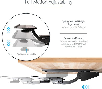 StarTech.com Under Desk Keyboard Tray - Full Motion & Height Adjustable Keyboard and Mouse Tray, 10"x26" Platform - Ergonomic Desk Mount Computer Keyboard Tray with Mouse Pad & Wrist Rest (KBTRAYADJ2)