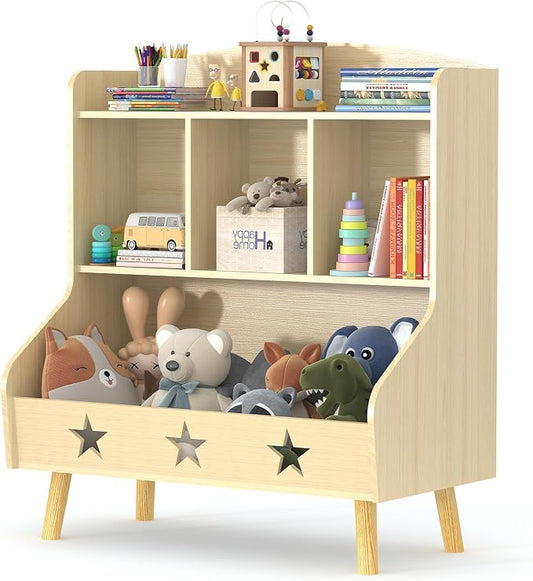 Adompacat Cube Bookshelf Storage Organizer Bookcase, Wide Open Storage Bookcase for Toddlers, Freestanding Display Bookshelve, Modern Toy Shelf for Bedroom, Living Room, Nursery and Classroom(Oak)
