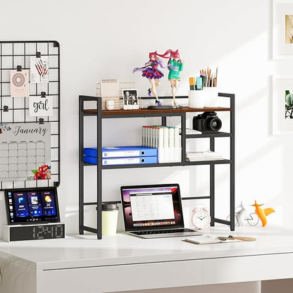 Snughome 31.9" Desk Shelf, Desktop Organizer Shelf, Desk Hutch Dorm, 3-Tier Desk Display Rack, Desktop Bookshelf, Multipurpose Wood Desk Organizer Storage Rack for Home Office Dorm