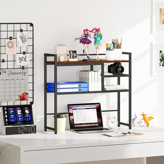Snughome 31.9" Desk Shelf, Desktop Organizer Shelf, Desk Hutch Dorm, 3-Tier Desk Display Rack, Desktop Bookshelf, Multipurpose Wood Desk Organizer Storage Rack for Home Office Dorm