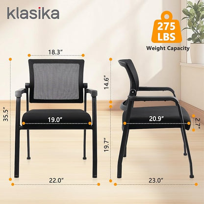 KLASIKA Desk Chair No Wheels with Adjustable Mesh Backrest, Arm Chair with Ergonomic Lumbar Support and Thickened Seats Cushion, Waiting Room Chairs for Office School Church Guest Reception