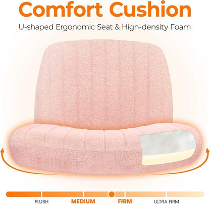 NEO CHAIR Criss Cross Chair with Wheels Home Office Cross Legged Armless Chairs Ergonomic Adjustable Computer Desk Task Wide Seat for Bedroom Vanity Comfy Swivel (Pink)