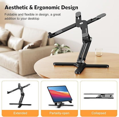 OMOTON 360° Rotating Laptop Stand Riser for Desk, Ergonomic Foldable Computer Stand Adjustable Height Angles for Collaborative Work, Easy Storage Fit Macbooks,All Laptops up to 16 inches, Black