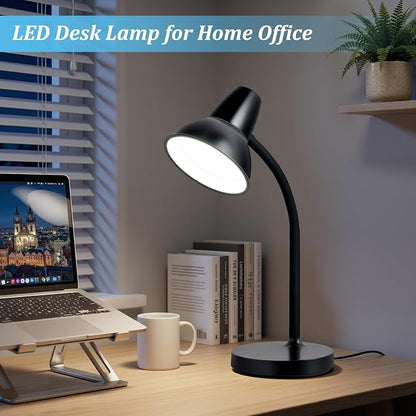 LED Desk Lamp with Flexible Gooseneck, Eye-Caring 4.5W Energy-Saving Study Lamps, Anti-tip Heavy Duty Bedside Reading Light, Desk Lamps for College Dorm Room, Home Office, Modern Lamp with 1.6m Cord