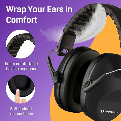 Vanderfields - Hearing Protection Ear Muffs - Over 31 dB (2K Hz) Broad Noise Cancelling Sound Reduction - Adults & Teens