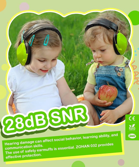 ZOHAN Kids Noise Cancelling Headphones - 25dB NRR Kids Ear Protection 2 Pack, Hearing Protection Safety Ear Muffs for School Monster Truck Fireworks Travel Studying Concerts Autism, Blue and Green