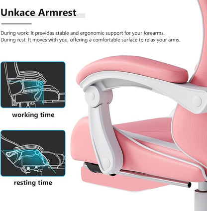 OS MOTOR Gaming Chair with Headrest and Lumbar Support, Ergonomic High Back Office Chair, Racing Style Executive Computer Desk Chair, Leather Adjustable Swivel Task Chair for Home Office (Pink White)