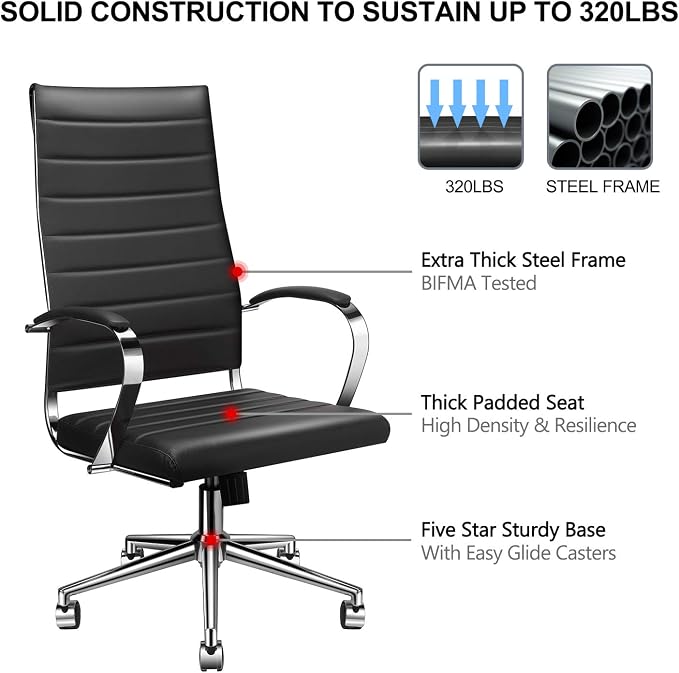 Ergonomic Office Chair, Adjustable Swivel Desk Chair with Armrests in Vegan Leather, High Back Chair for Lumbar Support, Home Office Chair (Black)