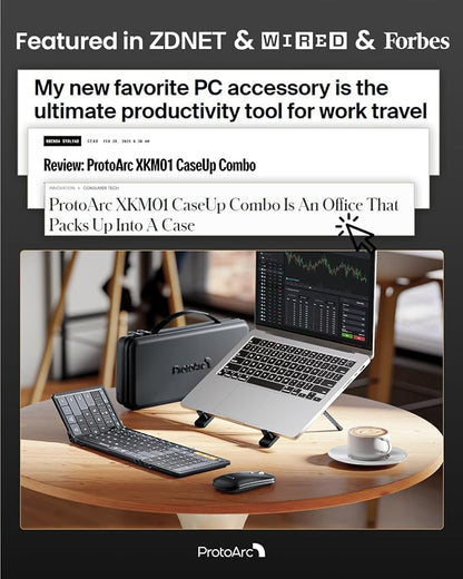 ProtoArc XKM01 CaseUp Foldable Bluetooth Keyboard Mouse Combo | Portable with Laptop Stand, Mobile Work Solution for On-the-Go, Compatible with Laptop PC Macbook, Windows Mac OS