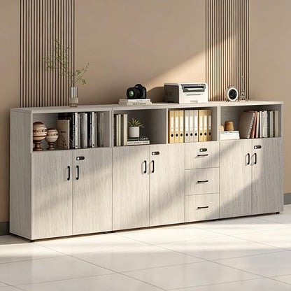 File Cabinet with Password Lock, Wood Lateral Filing Cabinet for Letter/A4 Files, 3 Drawer with Door, Printer Stand with Open Shelves for Home Office
