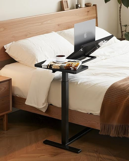 Simple Deluxe Standing Rolling Desk with Hidden Casters, Height Adjustable Pneumatic Mobile Laptop Desk, Tilting Bedside Table for Laptop, Overbed Bedside Table Hospital Home Use, Black