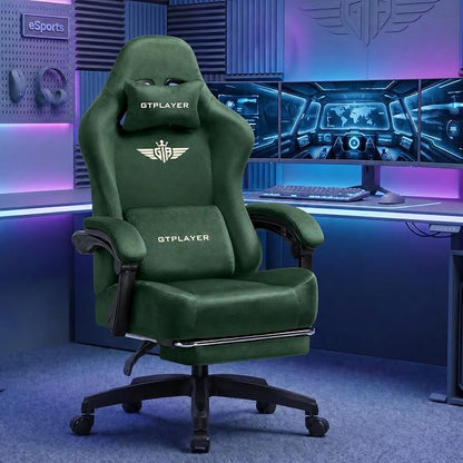 GTPLAYER Big and Tall Gaming Chair 400lbs Heavy Duty Office Chair with Foot Rest, High Back Pocket Spring Ergonomic Computer Chair for Adults, Wide Comfy Seated Cushion with Linkage Armrests, Green