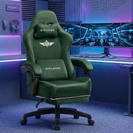 GTPLAYER Big and Tall Gaming Chair 400lbs Heavy Duty Office Chair with Foot Rest, High Back Pocket Spring Ergonomic Computer Chair for Adults, Wide Comfy Seated Cushion with Linkage Armrests, Green