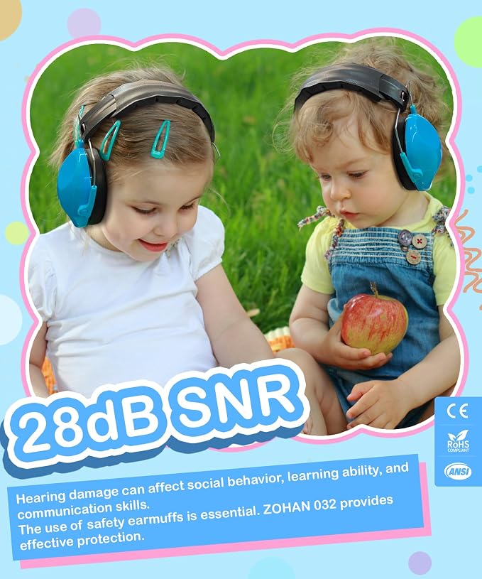ZOHAN Kids Noise Cancelling Headphones - 25dB NRR Kids Ear Protection 2 Pack, Hearing Protection Safety Ear Muffs for School Monster Truck Fireworks Travel Studying Concerts Autism, Blue and Pink