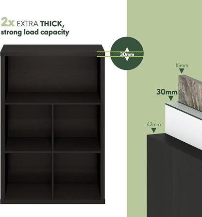 Furinno Cubicle Book Shelf, 5-Cube Bookshelf, Extra Thick Frame Cube Storage Organizer Bookcase with Closed Back, 15.3 x 29.9 x 43.3, for Living Room, Bedroom, Home Office, Black Dark Oak