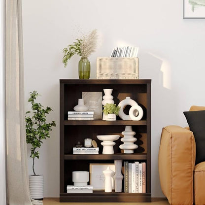 blini Wooden Bookshelf and Bookcase Set of 2, Cherry Wood Double Wide Large Bookshelves 3 Tier Bookshelf with Storage Cabinets for Living Room, Home Office, Library (Cherry Wood, 3-Shelf)