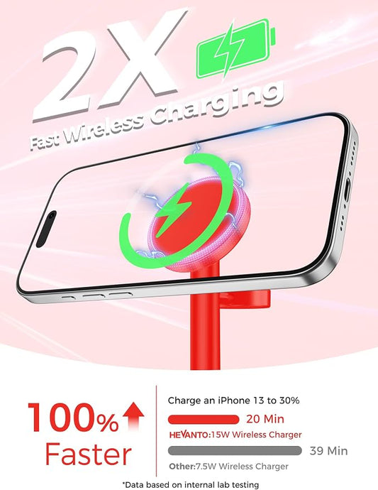 Hevanto 2026 3 in 1 Wireless Charging Station for Apple MagSafe Charger, 15W Fast Magnetic Mag-Safe Charger Stand for iPhone 17 16 15 14 13 12 Apple Watch AirPods Compatible with MagSafe, DeepRed