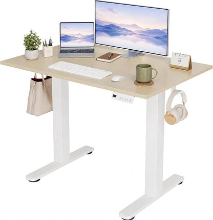 Claiks Electric Standing Desk, 40 x 24 Inch Height Adjustable Sit Stand Desk for Home Office, Computer Desk with Memory Presets, Cable Management & Headphone Hooks, 156 lbs Capacity, Nature