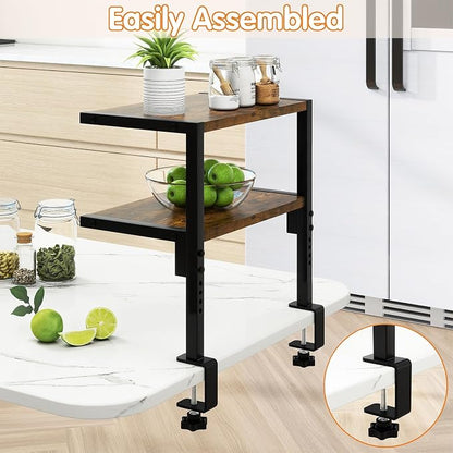 IBUYKE Clamp on Desk Organizer Shelf,12.9 inches Desk Extender Shelves, Above or Below Desk 2-Tier Adjustable Storage Shelves for Desktop Accessories,Rustic Brown,TMZ007H