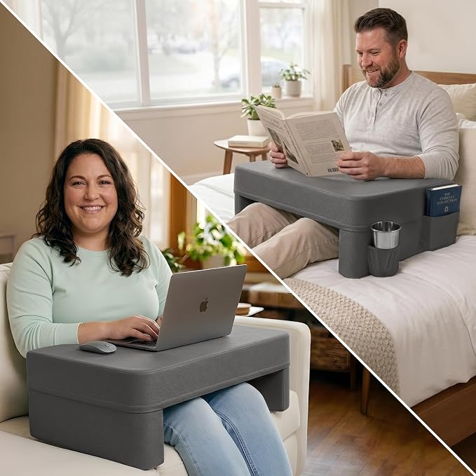 septsun Reading Pillow for Gaming,Soft Lap Desk Pillow for Laptop,Ultimate Lap Pillow with Cup Holder Pocket,Comfort Laptop Lap Desk for Bed Couch Car (Dark Gray, Extra-Large)