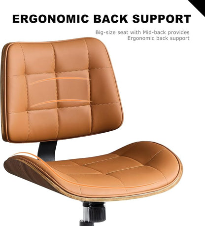 BV Armless Office Chair with Rubber Wheels, 360° Swivel Adjustable Task Chair, PU Leather Rolling Desk Chair for Home Office, Study and Conference Room, Brown