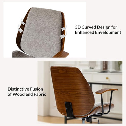 Modern Ergonomic Office Chair with Wood Frame & Metal Base, Swivel Home Office Desk Chairs with Adjustable Height, Comfy Upholstered Computer Chair, Tan