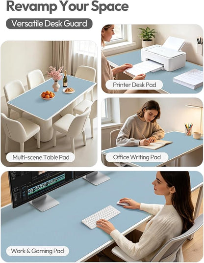 YSAGi Leather Desk Protector, Office Mat, Large Mouse Mat, Non-Slip PU Leather Blotter, Laptop Pad, Waterproof Writing Pad for Office and Home (Ice Blue, 47.2" x 23.6")