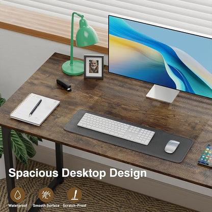 FDW 47 inches Computer Desk/Home Office Desk/Writing Study Table/Modern Simple Style PC Desk with Metal Frame,Brown