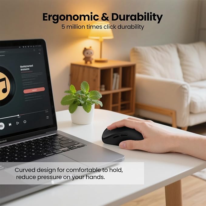 Wireless Bluetooth Mouse, 3-Device Multi-Mode (USB + 2 Bluetooth), 4-Way Metal Scroll Wheel, Adjustable DPI, Silent Click, Long Battery Life, Ergonomic Mouse for Laptop, PC, Mac, iPad (Black, 9)