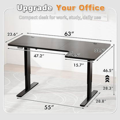 Realbear 63 Inch Electric L Shaped Standing Desk, Height Adjustable Standing Corner Desk with 3 Memory Presets, Ergonomic Workstation Office Desk for Home/Office (Black, 63 Inch)