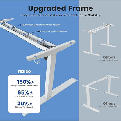 FEZIBO 83 x 37 Inch Standing Desk with Integrated Dual-Beam, Cable Management, 3 Memory Height Adjustable Computer Desk for Home Office Workstation, 1" Thick Large 3-Piece Desktop White