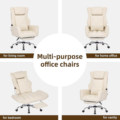 DYHOME Executive Office Chair Cross Legged Sitting with Massage and Footrest Heavy Duty Desk Chair,Swivel Ergonomic Chairs with Lumbar Support Wheels Flip-up Arms Height,Leather Beige