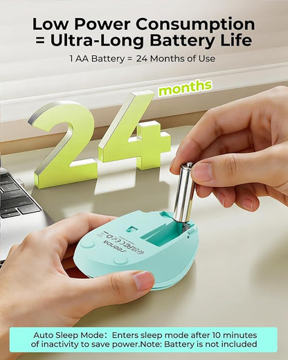 seenda Wireless Mouse for Laptop, 2.4G Noiseless Mouse with USB Receiver - Optical Tracking Portable Computer Mice for Chromebook, PC, Tablet, Windows System, 24 Months Battery Life - Mint Green