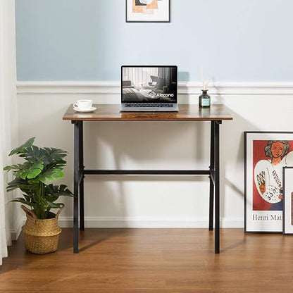 Alecono Small Computer Desk 35'' Study Writing Desk for Small Spaces Modern Simple Metal Frame Rustic Brown