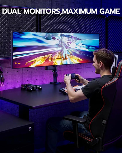 ARES WING Dual Monitor Mount - Ultrawide Monitor Arm for 40 34 32 27 Inch Heavy Duty Curved Screen Up to 26.4 lbs with Clamp/Grommet Desk Mount, 75/100 Vesa Mount, Black