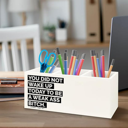 Inspirational Gifts Wooden Pen Pencil Holder for Office Desk Accessories, Motivational Gifts for Women, Funny Quote Makeup Brush Toothbrush Holder Organizer