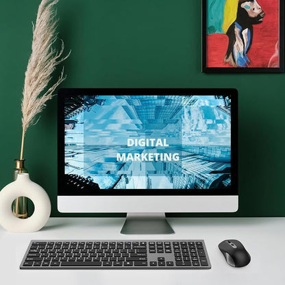 Wireless Mouse and Keyboard Combo, Full-Size Computer Keyboard with Calculator Button, 2400 Dpi Ergonomic Mouse, Ultra-Thin Cordless USB Keyboard and Mouse Set for Laptop Windows Mac - Grey