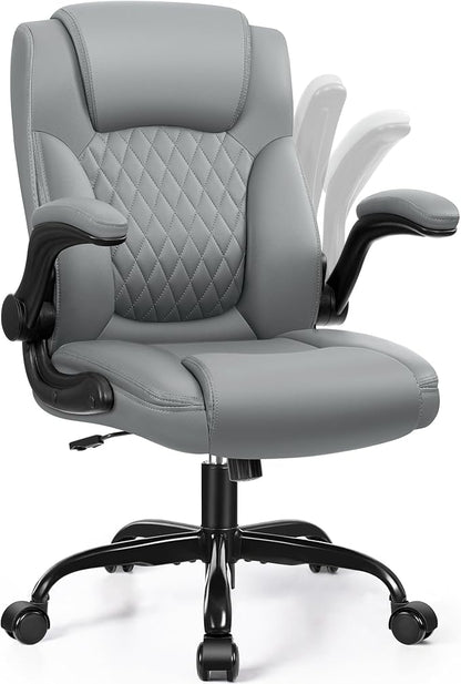 Leather Office Chair, PU Home Computer Desk Chairs with Ergonomic Back Support, 360°Swivel Free，Small Gaming Chair with Wheels and Adjustable Armrests, for Short People Use