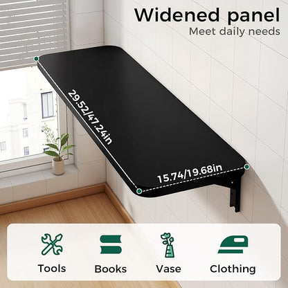Wall Mounted Folding Table, Folding Desk, The Preferred Choice for Garages and Sheds/Home Offices/Laundries/Home Bars/Kitchens (Black, 47.22" D x 19.68" W)