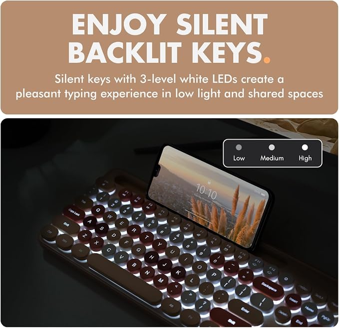 X9 Wired Keyboard and Mouse Combo with Phone/Tablet Holder - Full-Sized 109 Keys Pastel Keyboard and Adjustable DPI, Backlit Keyboard and Mouse for PC, Windows, MAC, Desktop, Laptop - Brown