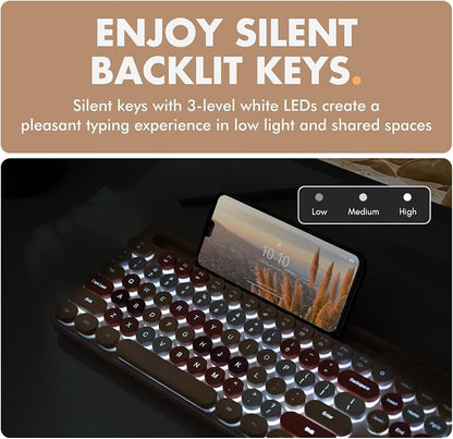 X9 Wired Keyboard and Mouse Combo with Phone/Tablet Holder - Full-Sized 109 Keys Pastel Keyboard and Adjustable DPI, Backlit Keyboard and Mouse for PC, Windows, MAC, Desktop, Laptop - Brown